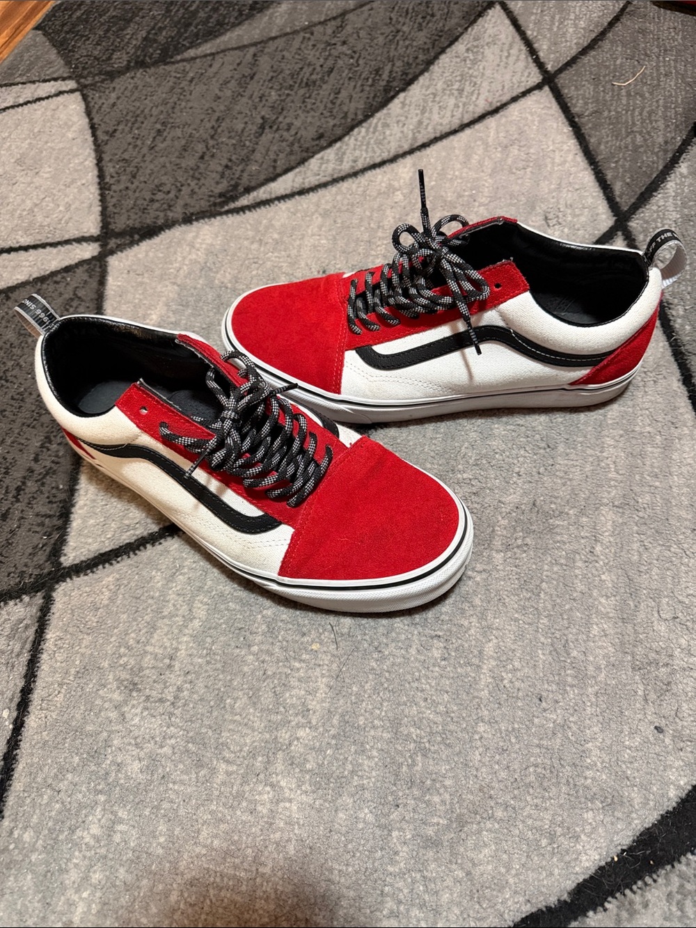 Vans Red, White and Black Low-Top Skate Sneakers